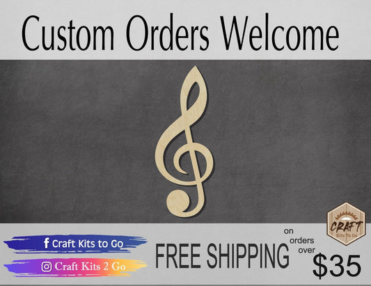 Treble Clef wood shape wood cutouts DIY Paint kit Music class Band #2118 - Multiple Sizes Available - Unfinished Wood Cutout Shapes