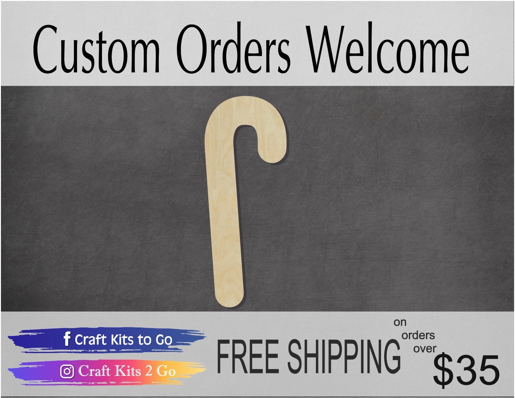Candy Cane Cutout #1006 - Multiple Sizes Available - Unfinished Wood Cutout Shapes