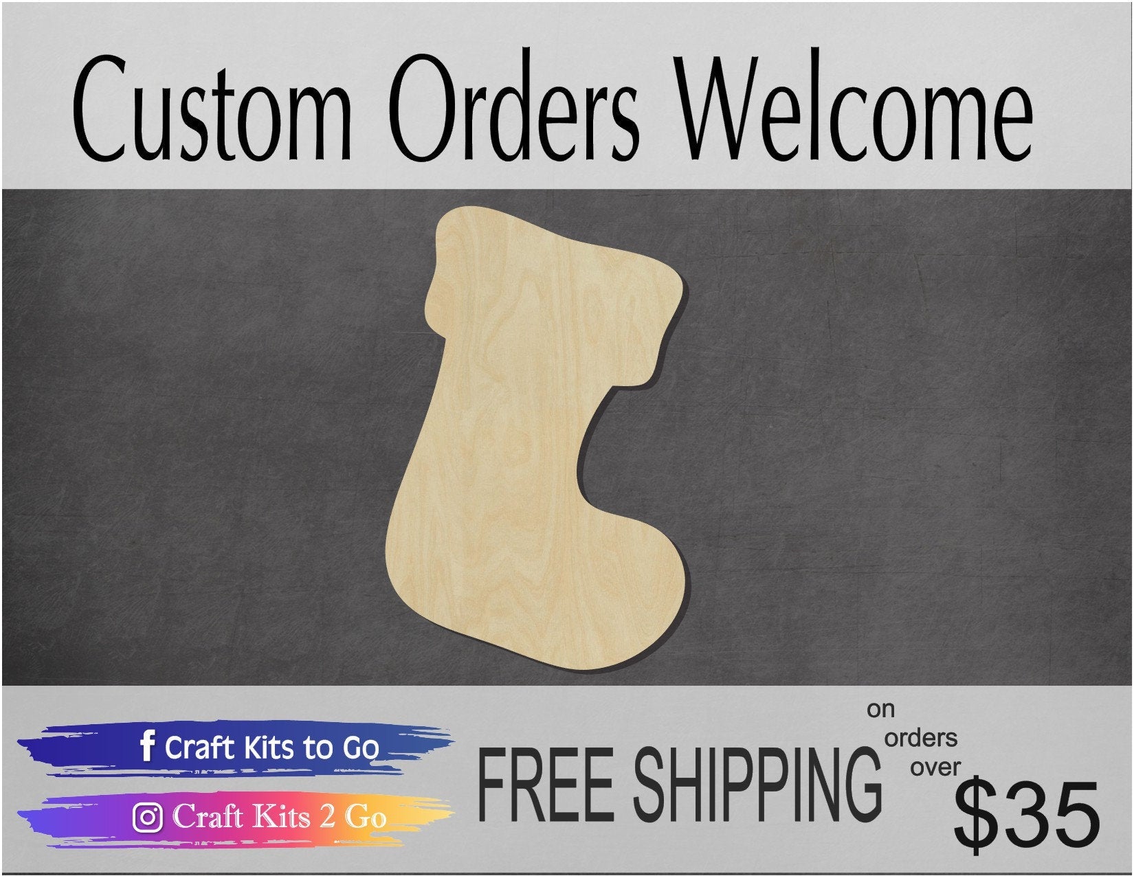 Christmas Stocking Wood Cutout #1008 - Multiple Sizes Available - Unfinished Wood Cutout Shapes