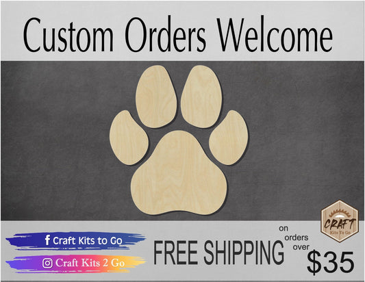 Dog Paw Print wood blank cutouts Puppy Mans best friend animal cutouts DIY #1387 - Multiple Sizes Available - Unfinished Cutout Shapes