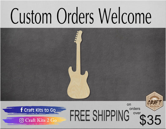 Electric Guitar Cutout Musician Music class band DIY Paint kit wood cutouts #1433 - Multiple Sizes Available - Unfinished Cutout Shapes