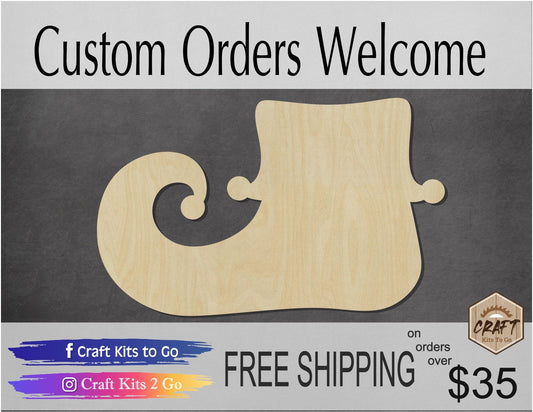 Elf Shoe wood blank cutouts Christmas Craft Holidays Elves DIY Paint kit #1438 - Multiple Sizes Available - Unfinished Cutout Shapes