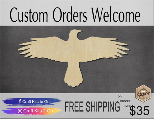 Flying Crow wood cutouts Birds animal cutouts DIY Paint kit #1486 - Multiple Sizes Available - Unfinished Wood Cutout Shapes
