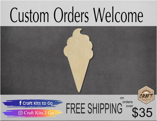 Ice Cream Cone wood cutout Food cutout Summertime Summer decor DIY Paint #1623 - Multiple Sizes Available - Unfinished wood Cutouts Shapes