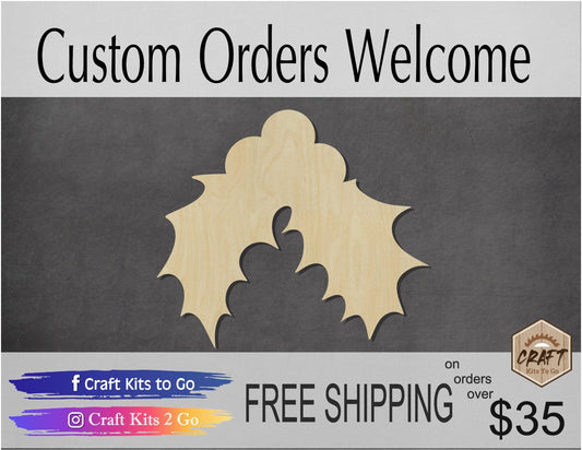 Holly Wood cutout wood shapes #1603 - Multiple Sizes Available - Unfinished Wood Cutouts Shapes
