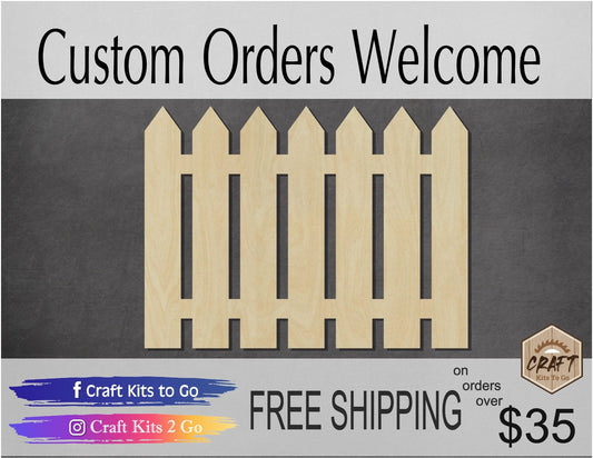 Picket Fence wood shape wood cutout white picket fence DIY paint #1845 - Multiple Sizes Available - Unfinished Wood Cutout Shapes