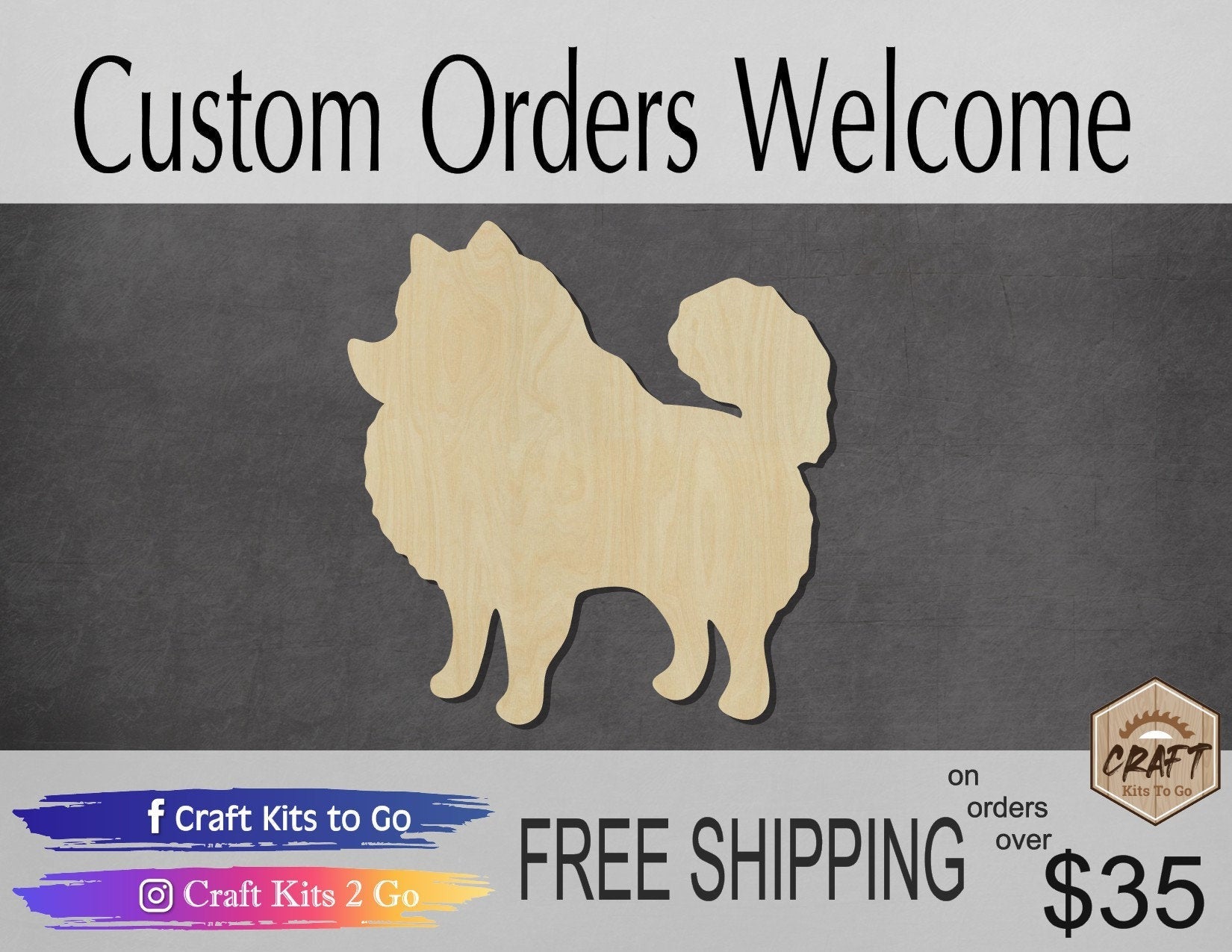Pomeranian Dog wood shape wood cutouts dog cutouts dog shapes DIY Paint #1873 - Multiple Sizes Available - Unfinished Wood Cutout Shapes