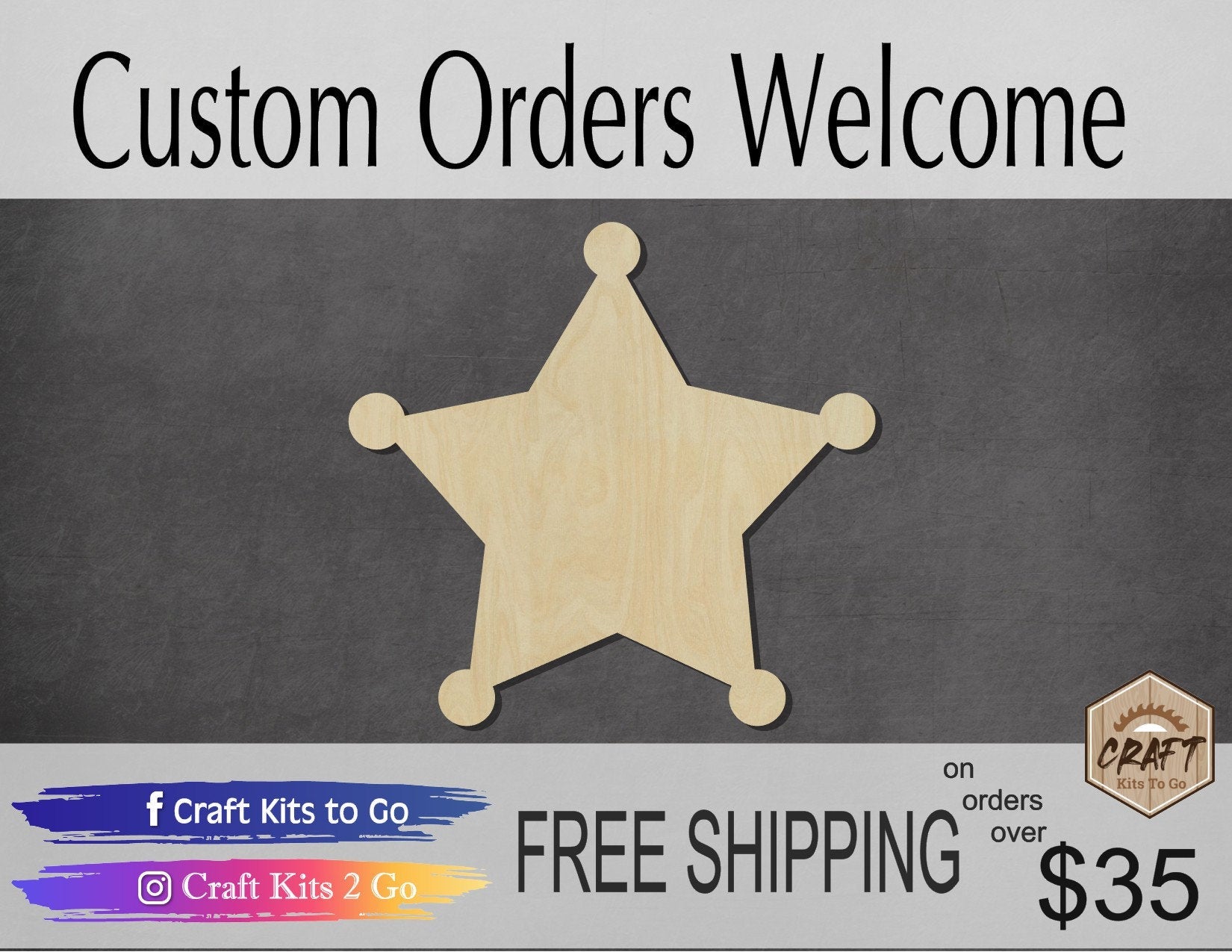 Sheriff Badge wood shape wood cutouts Cops Police Officer DIY Paint kit #1989 - Multiple Sizes Available - Unfinished Wood Cutout Shapes