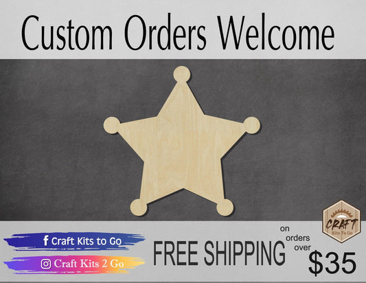 Sheriff Badge wood shape wood cutouts Cops Police Officer DIY Paint kit #1989 - Multiple Sizes Available - Unfinished Wood Cutout Shapes