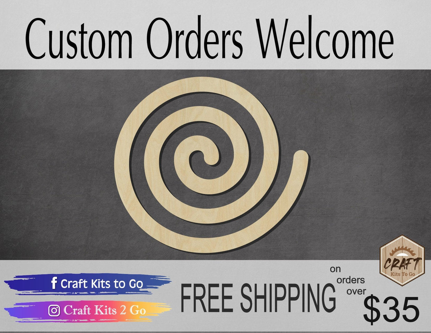 Spiral wood shape wood cutouts DIY paint kit #2043 - Multiple Sizes Available - Unfinished Wood Cutout Shapes