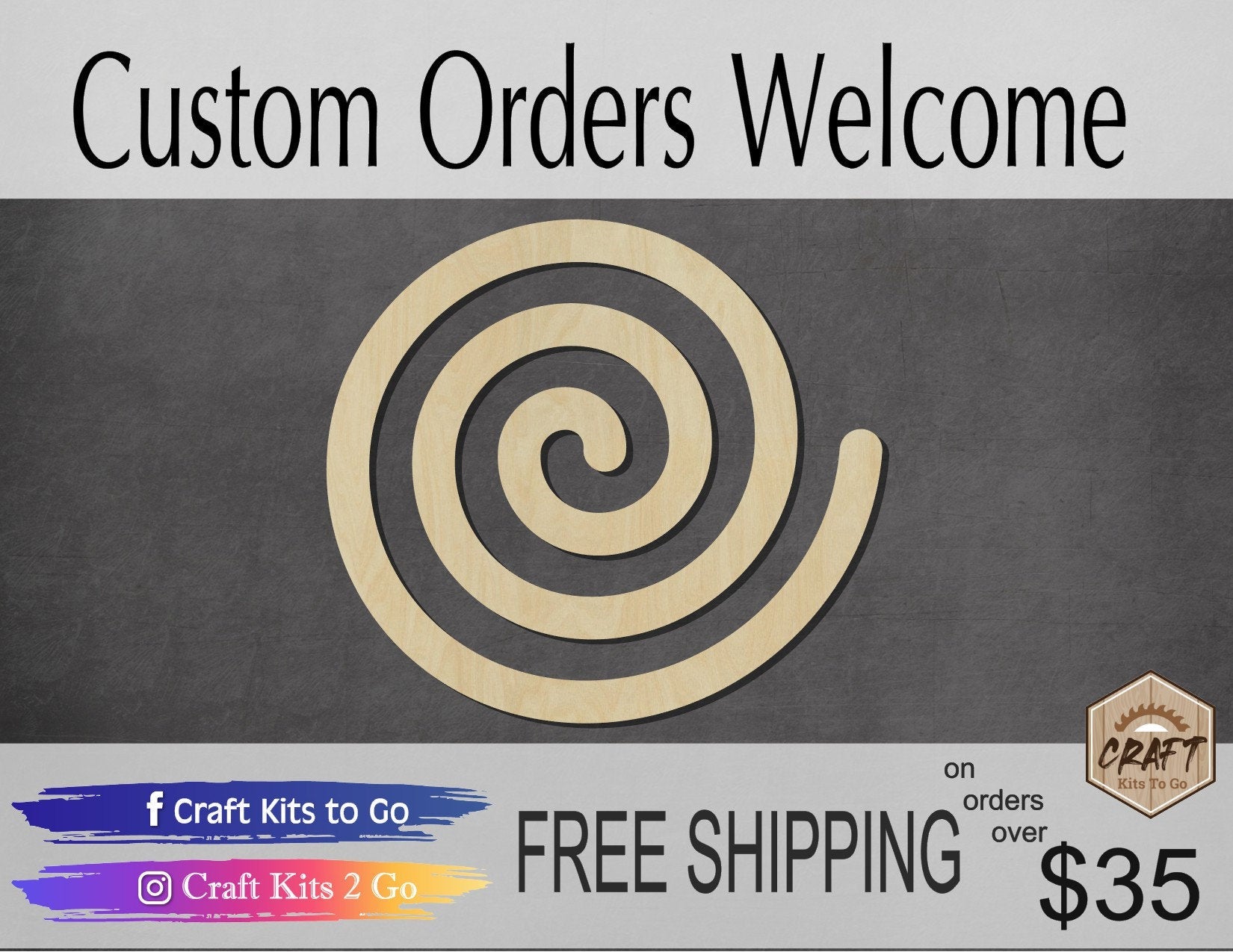 Spiral wood shape wood cutouts DIY paint kit #2043 - Multiple Sizes Available - Unfinished Wood Cutout Shapes