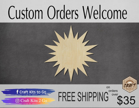 Sun wood shape wood cutouts Sunny Day Summer DIY Paint kit #2071 - Multiple Sizes Available - Unfinished Wood Cutout Shapes