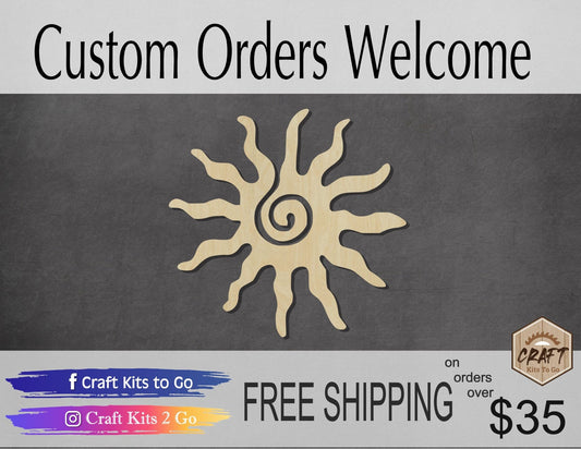 Kokopelli Sun wood shape wood cutouts #2302 - Multiple Sizes Available - Unfinished Wood Cutout Shapes