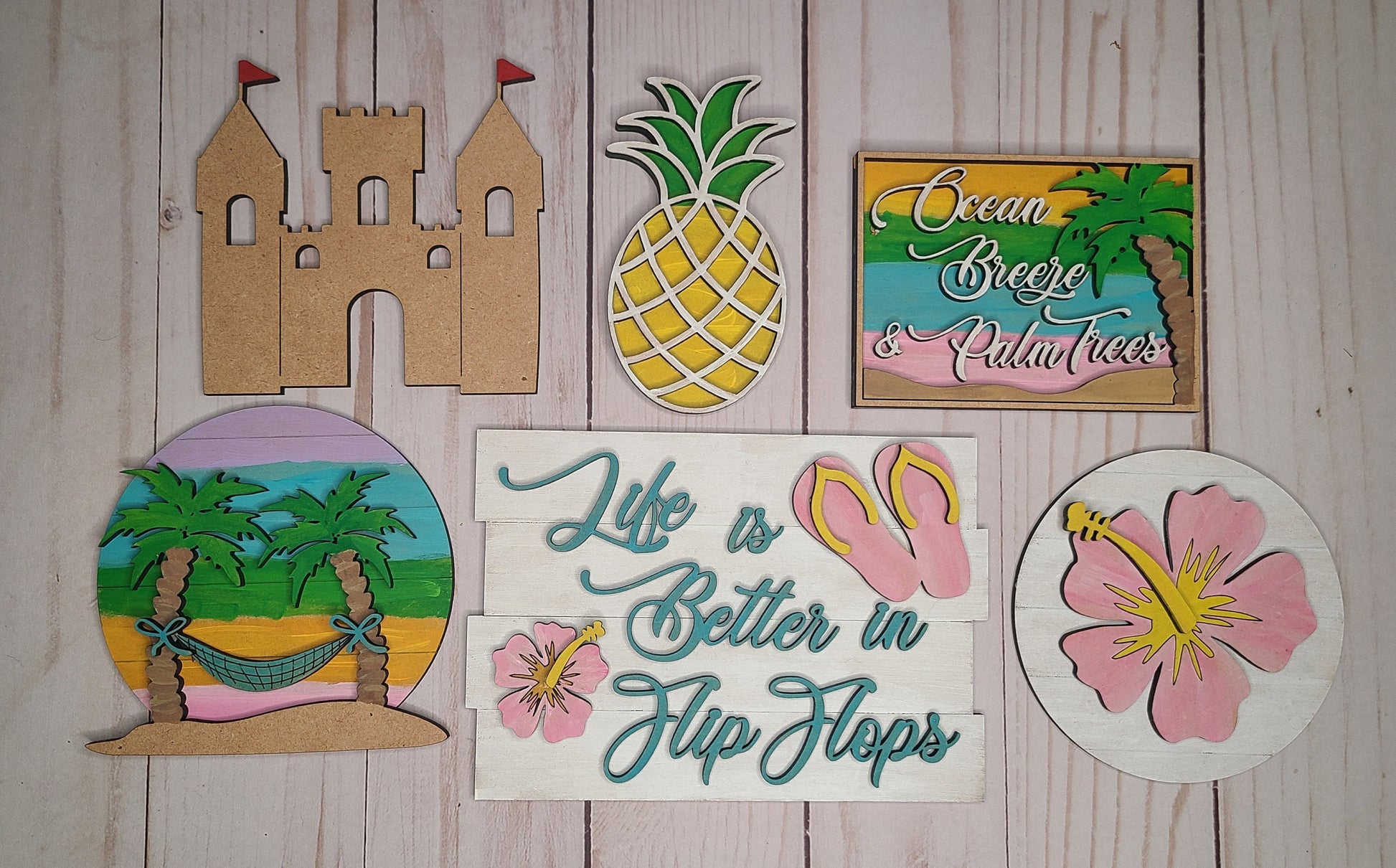 Ocean Breeze, Palm Trees Party Kit Tropical Hawaii #2593 - Multiple Sizes Available - Unfinished Wood Cutout Shapes