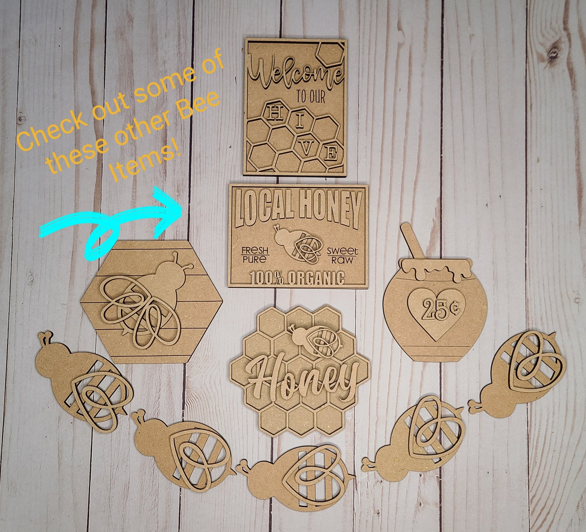 Honey Comb Honey Bee DIY Craft Kit #2774 - Multiple Sizes Available - Unfinished Wood Cutout Shapes
