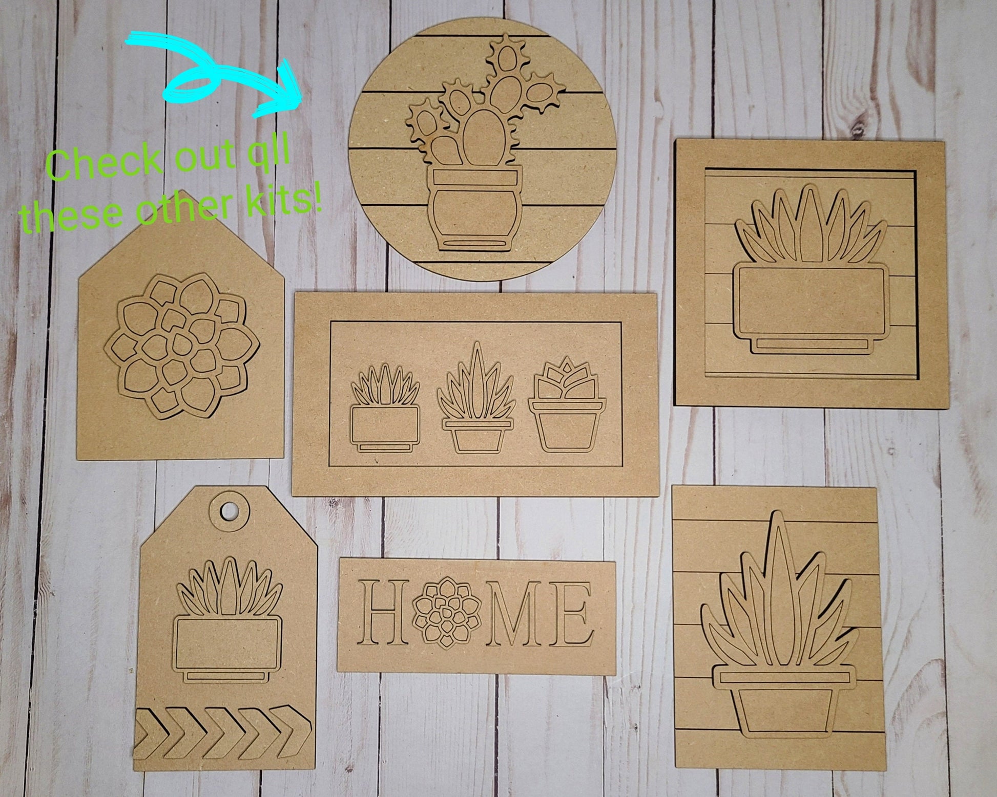 Succulent Craft DIY Paint Party Kit Craft Kit for Adults #2619 - Multiple Sizes Available - Unfinished Wood Cutout Shapes