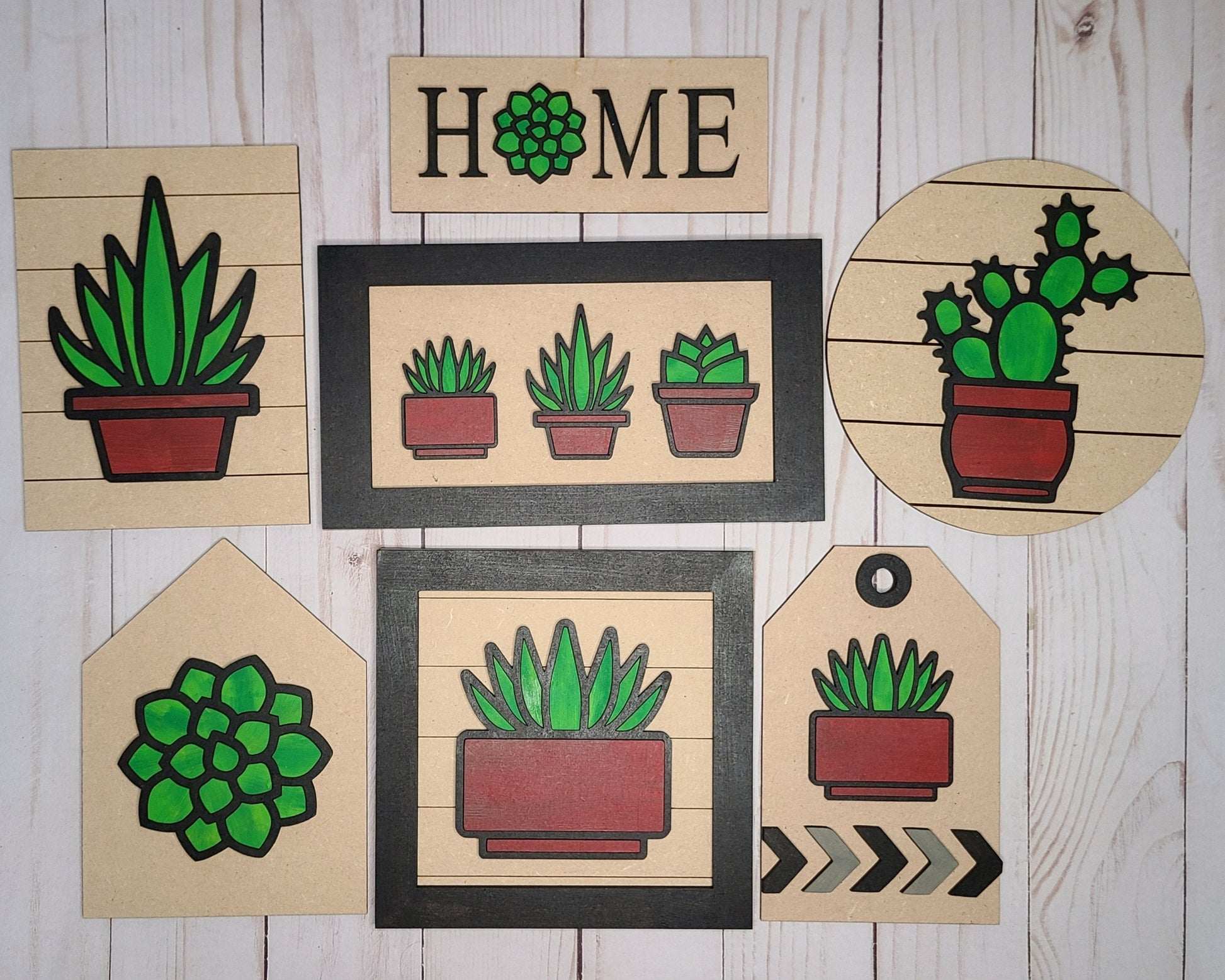 Succulent Home Sign Craft DIY Paint Party Kit Craft Kit for Adults #2616 - Multiple Sizes Available - Unfinished Wood Cutout Shapes
