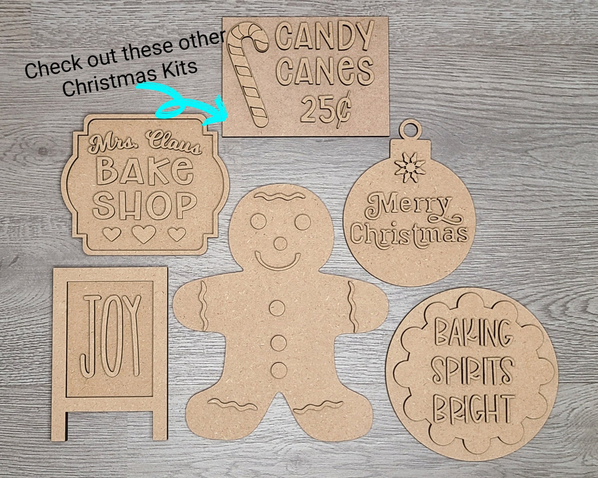 Joy Stand Christmas Decor DIY Paint kit #2808 - Multiple Sizes Available - Unfinished Wood Cutout Shapes
