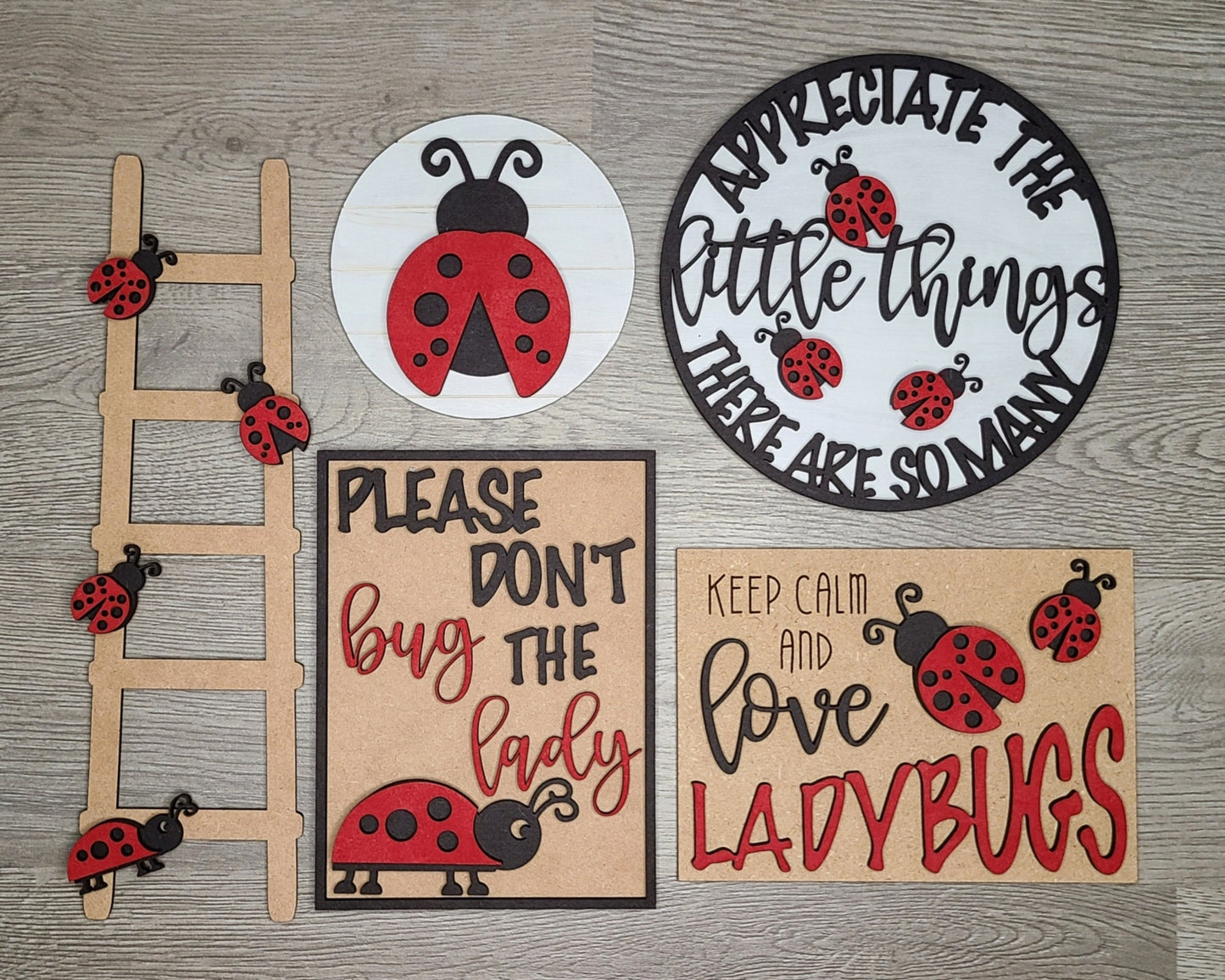Appreciate the Little Things Lady Bug Decor Paint Kit DIY Craft Kit #2604 - Multiple Sizes Available - Unfinished Wood Cutout Shapes
