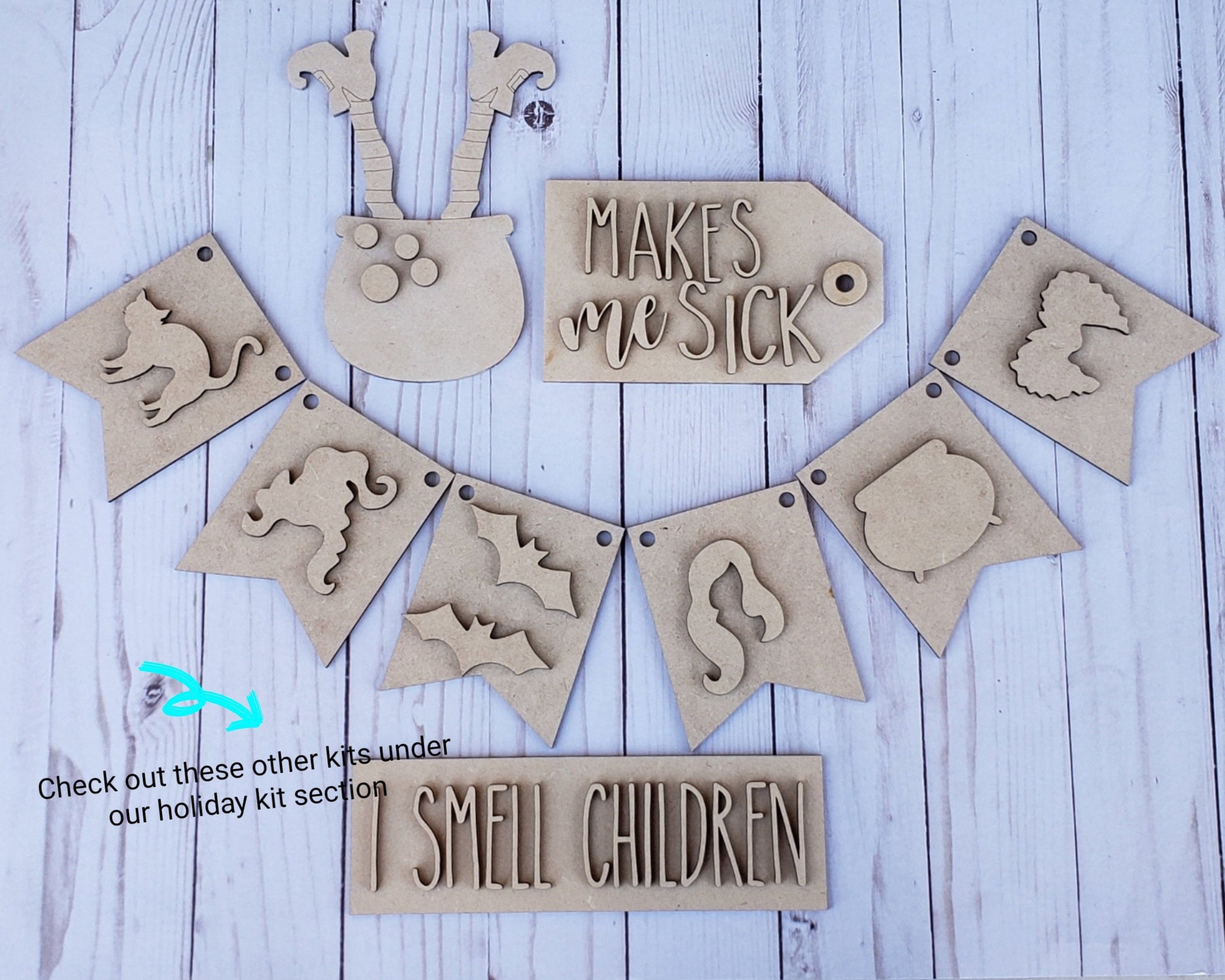 Amuck! Amuck! Amuck! Halloween Decor DIY Paint kit #2288 - Multiple Sizes Available - Unfinished Wood Cutout Shapes