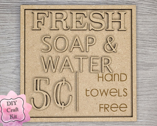 Fresh Water & Towels Bathroom Decor Kit DIY Paint kit #3003 - Multiple Sizes Available - Unfinished Wood Cutout Shapes