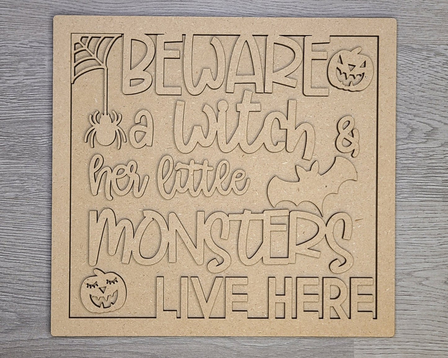 Beware a witch and her monster Halloween Decor DIY Paint kit #3044 - Multiple Sizes Available - Unfinished Wood Cutout Shapes